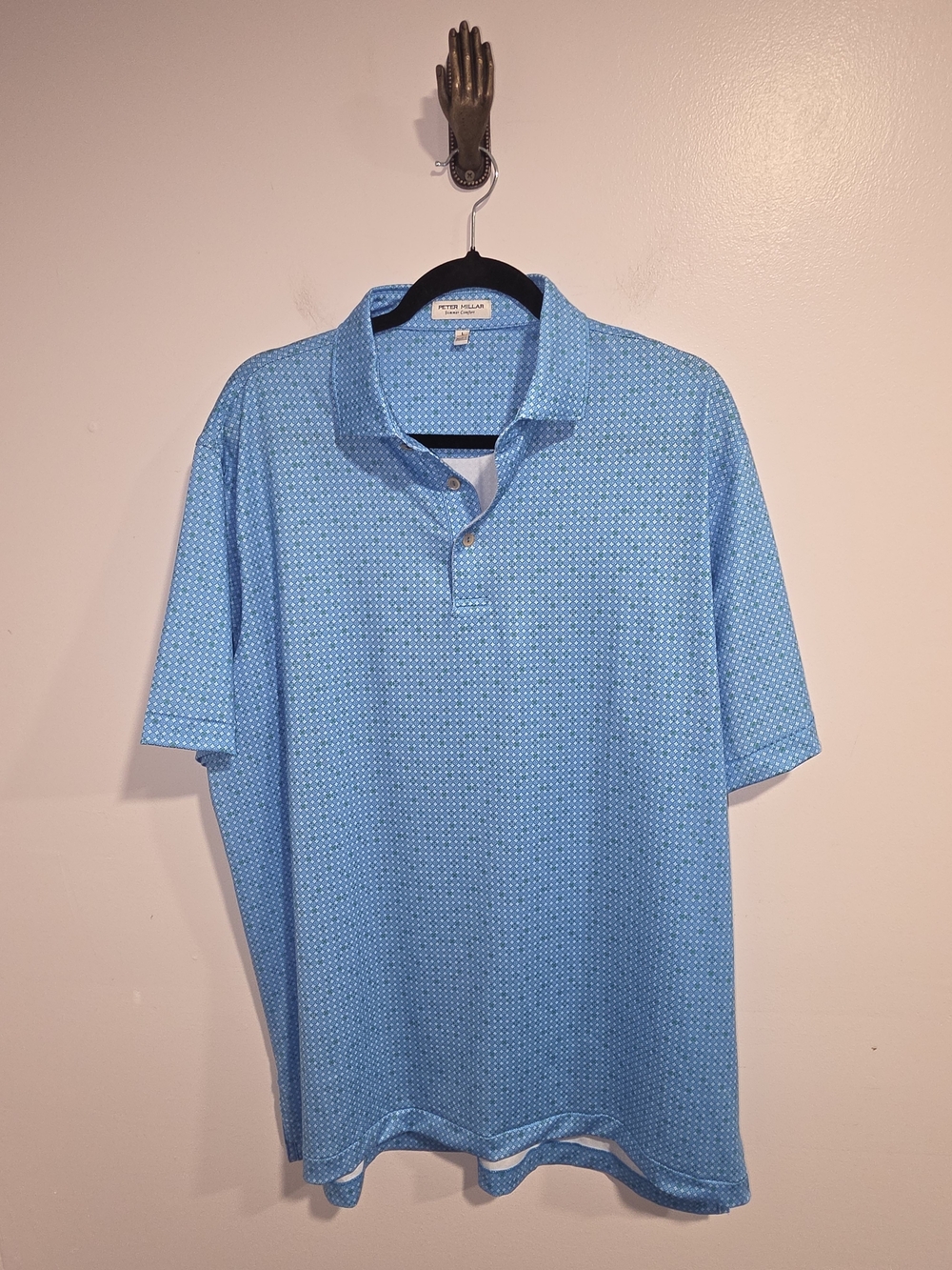 Peter Millar Crown Sport Geometric Print Golf Polo Sleeve Tour Logo Blue Large